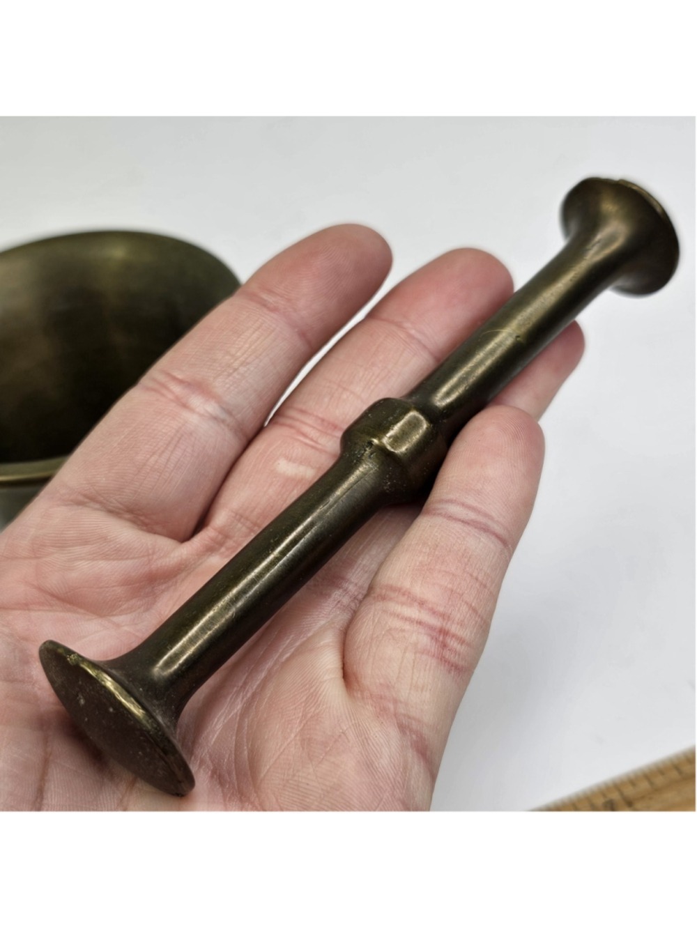Antique Brass Pestal Mortar Apothecary Brass Decor - Picture 9 of 15